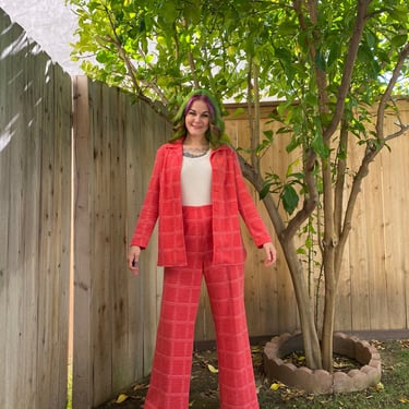 Vintage 1970’s Shirt and Pant Set in Red Square Plaid Print 