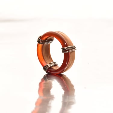 Bohemian Band Ring, Wire-Wrapped Natural Material, Carnelian & Bone, Stacking Ring, Estate Jewelry, 4 1/2 US 