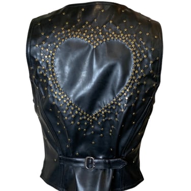 90s Moschino Jeans Faux Leather Brass Hand-Studded Heart Vest