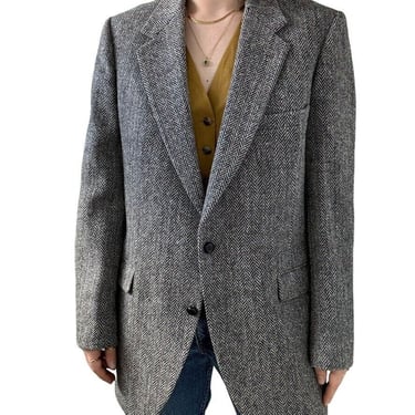 Vintage Harris Tweed Black Gray Herringbone Tweed Scottish Sport Coat Sz 44 Long 