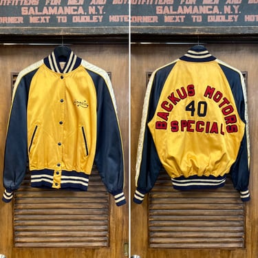 Vintage 1950’s Two-Tone Hot Rod Racing Satin Bomber Rockabilly Jacket, Original Appliqué, 50’s Vintage Clothing 