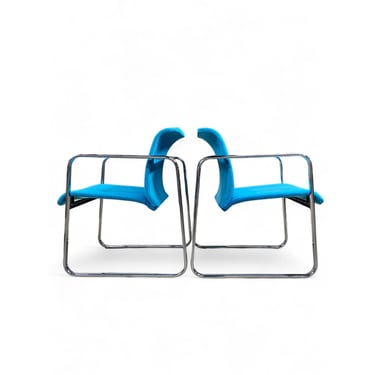 Turquoise Mohair & Chrome Tubular Chairs by Peter Protzman for Herman Miller 