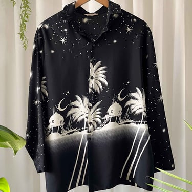 80s Black &amp; White Hawaiian Shirt
