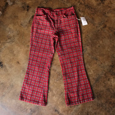 Plaid Bell Bottoms / 1970's Corduroy Pants / Vintage Red Plaid Pants 