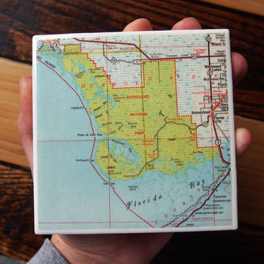 1964 Everglades National Park Map Coaster. Florida Map. Everglades Gift. Florida Décor. Camping Gift. South Florida. National Park Gift. 