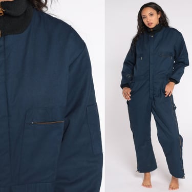 Wearguard Coveralls Pants Navy Blue Jumpsuit Insulated Coveralls Workwear One Piece Work Wear Vintage Pantsuit Men's Medium Short 