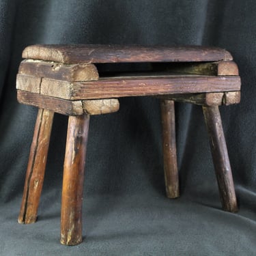 Antique Rustic Milking Stool | Wooden Primitive Stool | Antique Hand Made Foot Stool | Bixley Shop 