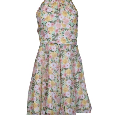 Yumi Kim - Green, Pink, &amp; Yellow Floral Print Halter &quot;Milo&quot; Dress Sz XS