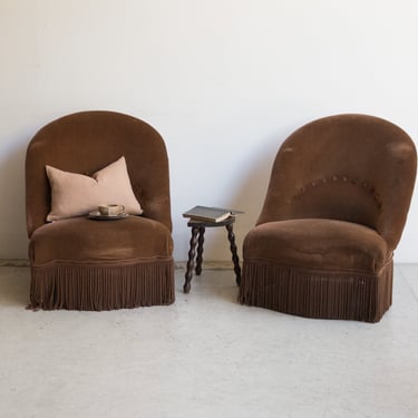 Pair of Velvet Slipper Chairs