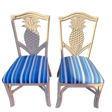 Vintage set of 8 pineapple motif bamboo chairs 