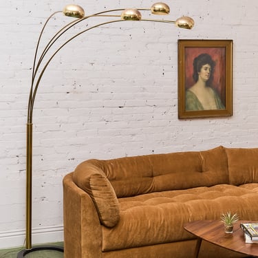Five Headed Vintage 1970s Gold Arc Lamp