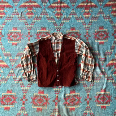 Vintage 1960s Loop Collar Mancraft Corduroy & Plaid Shirt 