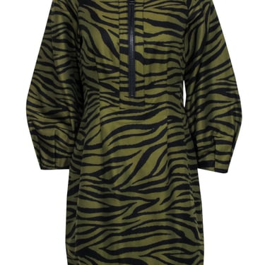 Veronica Beard - Green &amp; Black Zebra Print Zipper Front Dress Sz 8