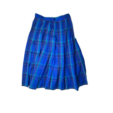 Vintage Miss Pendleton Cobalt Blue Plaid Tartan Wool Pleated Midi Skirt, Size 12 Talon Zipper 