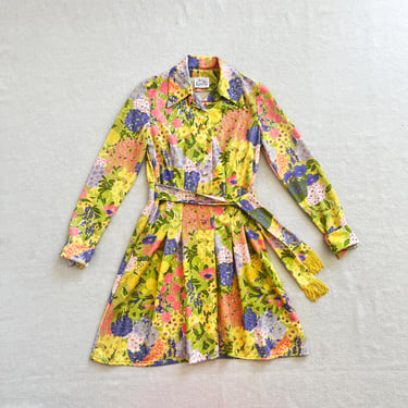 Vintage 70s Leslie Fay Floral Print Long Sleeve Dress 