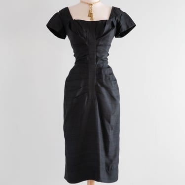 Gorgeous 1950's Don Loper Black Silk Hourglass Silhouette Cocktail Dress / SM