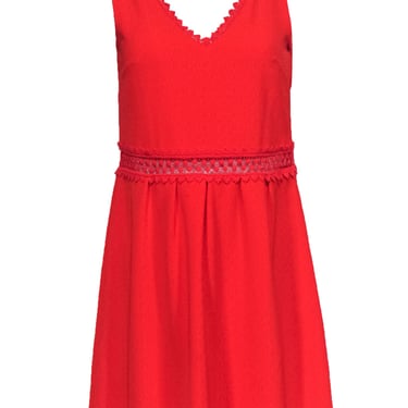 Sezane - Red V-Neck Dress w/ Lace Trim Sz 4