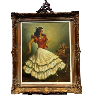 Original Antique Impressionist Oil Painting of Flamenco Dancer by Rene Caty