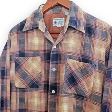 vintage plaid flannel / 70s button up / 1970s blue plaid cotton flannel long sleeve button up shirt Medium 