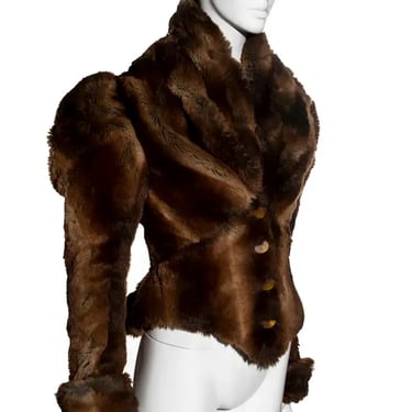 Vivienne Westwood Fall 1995 Ready to Wear Two Tone Tissavel Faux Fur Corseted Waist Jacket 