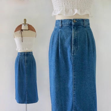 denim midi skirt  - 31.5 - vintage 90s y2k womens blue jean long midi fall casual skirt 