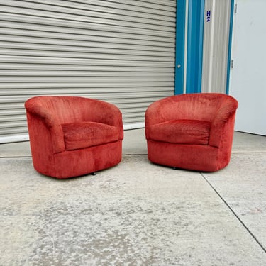 Mid Century Swivel Barrel Chairs Styled After Milo Baughman- Set of 2 