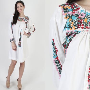 Authentic Mexican White Cotton Oaxacan Mini Dress From Mexico 