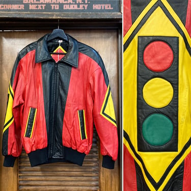 Vintage 1990’s Michael Hoban Stop Light Hip Hop Leather Jacket, 90’s Jacket, 90’s Leather Jacket, 90’s Streetwear, Vintage Clothing 