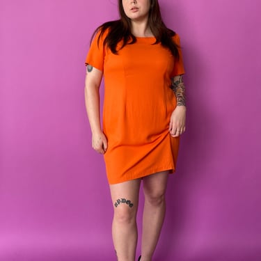 1980s Simple Tangerine Dress, sz. XL