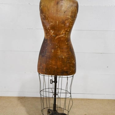Antique Dressmaker Early Department Store Dress Form Industrial Mannequin With Cast Iron Base Rolling On Casters 