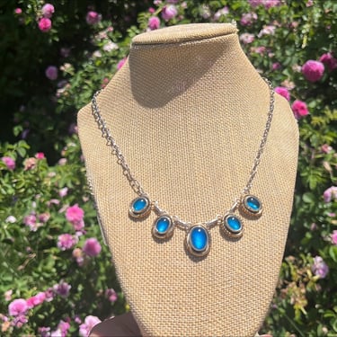 Ray Bennett ~ Vintage Navajo Sterling Silver and Blue Cab Necklace 