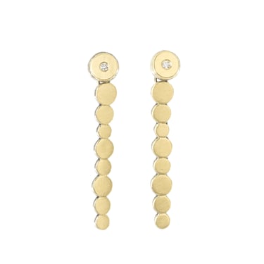 Gold Tiny Dot Drop Earrings - 18k Gold, Oxidized Silver + VS Diamonds