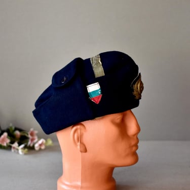 Vintage Military Hat  Bulgarian Navy Submarine Red Stars Collectible Hat 