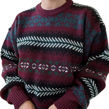 Vintage 1980s Crew Neck Geometric Ugly Christmas Sweater Preppy Sz M 