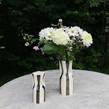 Handmade Ceramic Vase with Black Stripes 