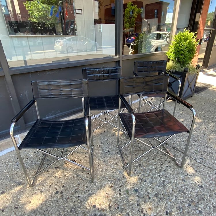 Folding Chairs Black Vinyl &amp; Chrome Style of Gae Aulenti