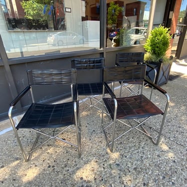 Folding Chairs Black Vinyl & Chrome Style of Gae Aulenti