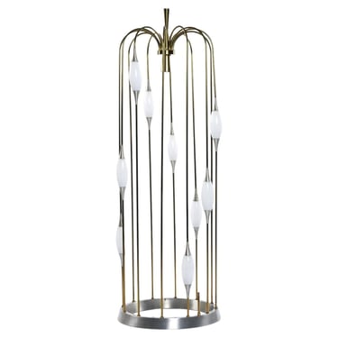 Mid-Century Modern Lightolier Gold Colored Brass Waterfall Raindrop Bird Cage Lamp 