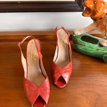 Vintage Bruno Magli for Bloomingdales Red Slingback Peeptoes Made in Italy 