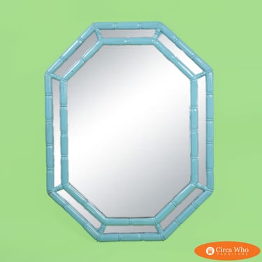 Faux Bamboo Octagonal Blue Mirror