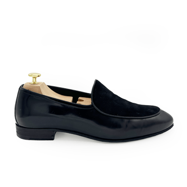 LOEWE LEATHER AND SUEDE BLACK LOAFER