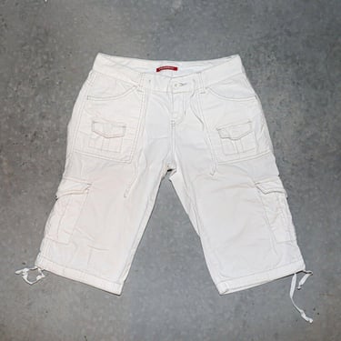 Y2K White Cargo Festival Bermuda Low Rise Casual Summer Shorts Size Small 