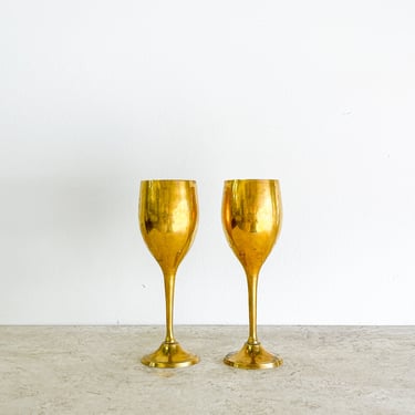 Mid Century Gatco Solid Brass Wine Glasses Goblet Set of 2 MCM Barware Wedding Gift Brass Goblet Vintage Bar Anniversary Gift Bar Gift 