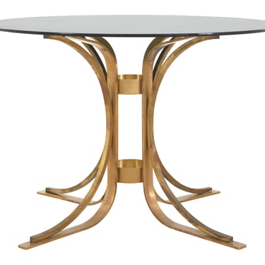 Vintage Round Brass &amp; Glass Dining Table