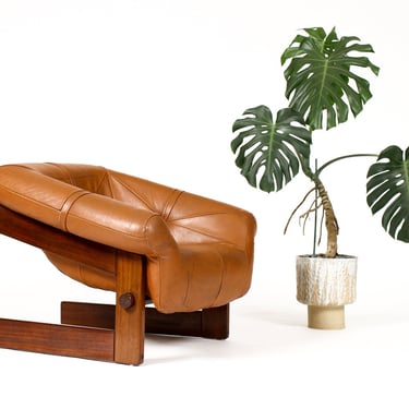Mid Century Brazilian Modernist Lounge Chair + Ottoman — Percival Lafer — Model MP-131 — Terra Cotta Leather + Rosewood 