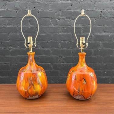 Pair of Vintage Mid-Century Modern Glaze Ceramic Table  Lamps, c.1960’s 