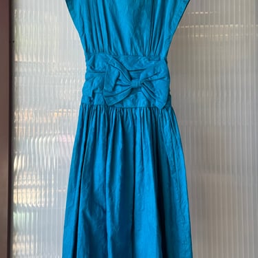 1980s does 1950s Cobalt Jacquard Ruched Dress w/ | The Vintage Vortex -  Savannah, GA | ATTIC