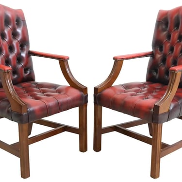Armchairs, Red Leather, English, Six, GainsBorough Style, Nailhead Trim, 20th C!
