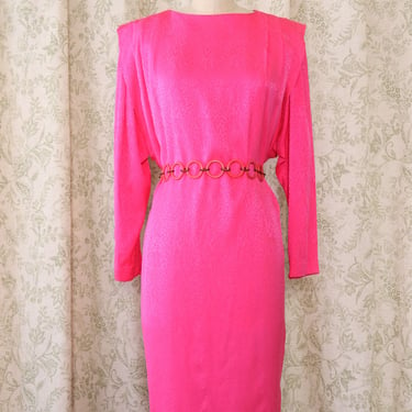 Hot Pink Silk Pleat Dress M/L