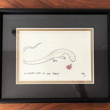 Original James Hubbell Ink and Watercolor Sketch of Lizard and Beetle - Signed and Dated 2004 